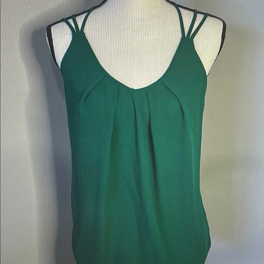 Sleeveless Emerald Green Pleated Double-Strap Camisole